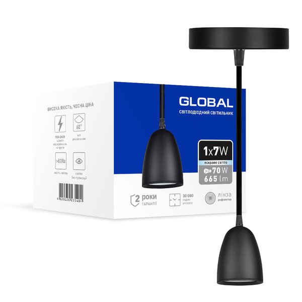 Світильник світлодіодний GPL-01C GLOBAL 7W 4100K чорний 1-GPL-10741-CB фото
