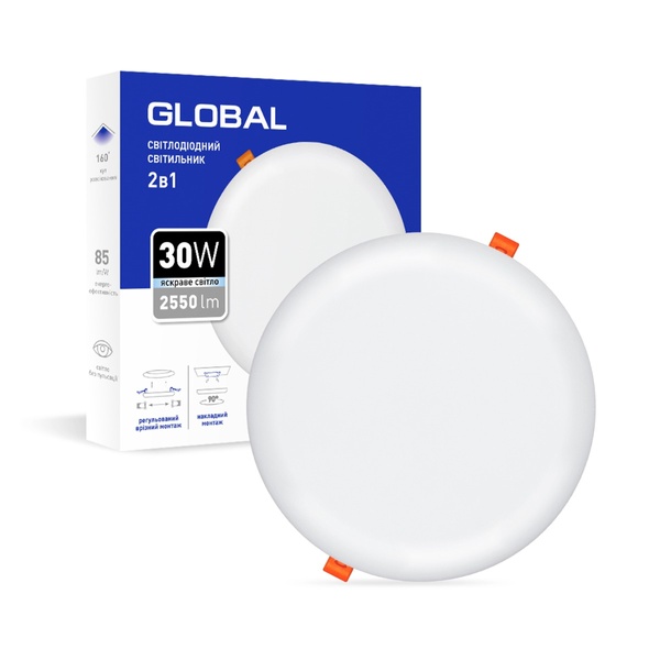 Точковий врізний-накладний LED-світильник GLOBAL SP 2in1 30W, 4100K (коло) 1-GSP-3041-RS фото