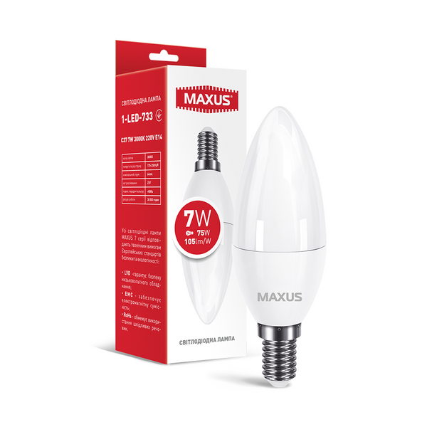 Лампа світлодіодна MAXUS 1-LED-733 C37 7W 3000K 220V E14 1-LED-733 фото