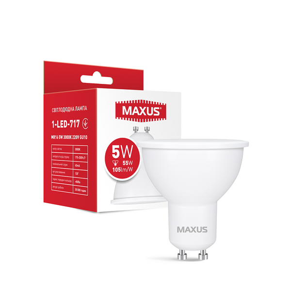 Лампа світлодіодна MAXUS 1-LED-717 MR16 5W 3000K 220V GU10 1-LED-717 фото