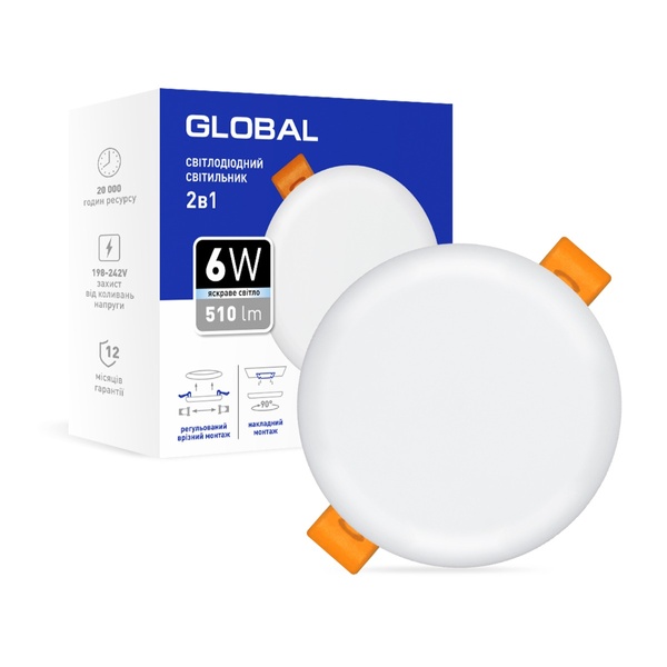 Точковий врізний-накладний LED-світильник GLOBAL SP 2in1 6W, 4100K (коло) 1-GSP-0641-RS фото