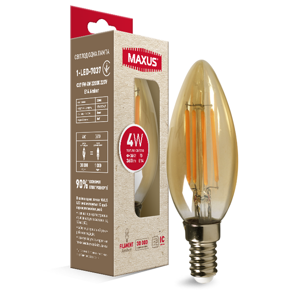 Лампа світлодіодна філаментна MAXUS арт деко C37 4W 2200K E14 Amber 1-LED-7037 фото