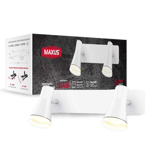 Спот світильник на 2 лампи MAXUS MSL-02W 2x4W 4100K білий 2-MSL-20841-WW фото