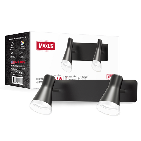 Спот світильник на 2 лампи MAXUS MSL-02W 2x4W 4100K чорний 2-MSL-20841-WB фото