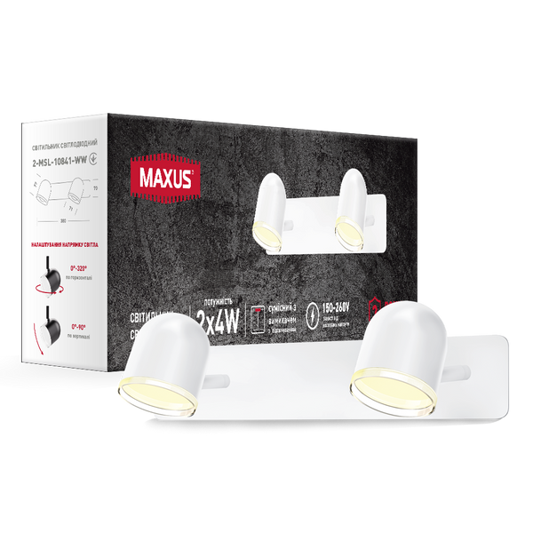 Спот світильник на 2 лампи MAXUS MSL-01W 2x4W 4100K білий 2-MSL-10841-WW фото