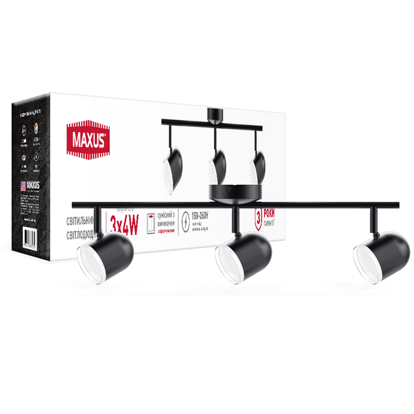 Спот світильник на 3 лампи MAXUS MSL-01C 3x4W 4100K чорний 3-MSL-11241-CB фото