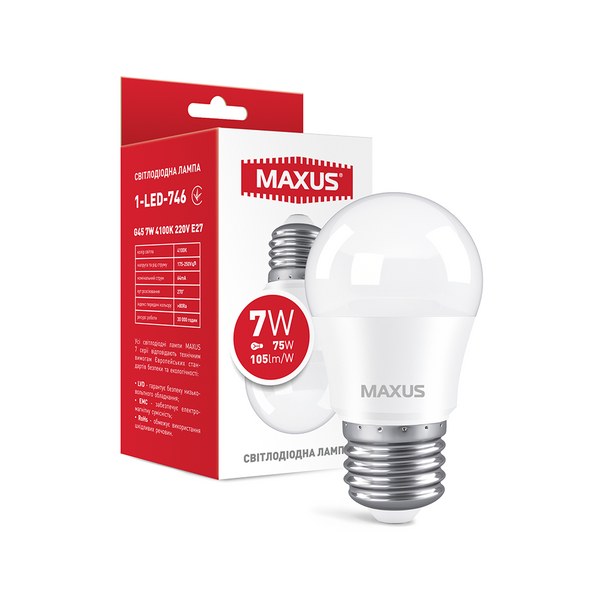 Лампа світлодіодна MAXUS 1-LED-746 G45 7W 4100K 220V E27 1-LED-746 фото