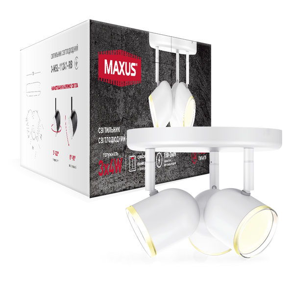 Спот світильник на 3 лампи MAXUS MSL-01R 3x4W 4100K білий 3-MSL-11241-RW фото
