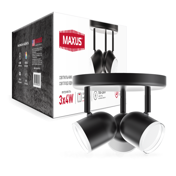 Спот світильник на 3 лампи MAXUS MSL-01R 3x4W 4100K чорний 3-MSL-11241-RB фото