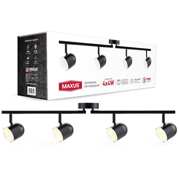 Спот світильник на 4 лампи MAXUS MSL-01C 4x4W 4100K чорний 4-MSL-11641-CB фото