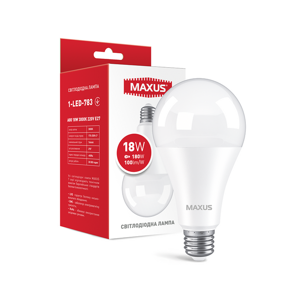 Лампа світлодіодна MAXUS 1-LED-783 A80 18W 3000K 220V E27 1-LED-783 фото
