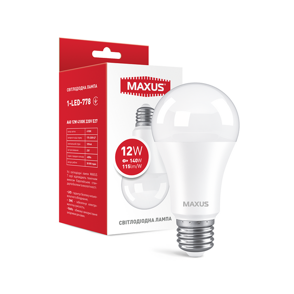 LED лампа MAXUS A60 12W 4100K 220V E27 (1-LED-778) 1-LED-778 фото