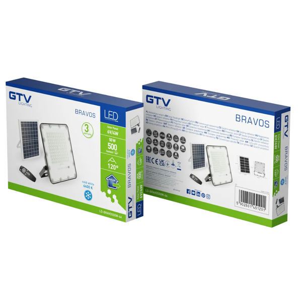 Прожектор GTV BRAVOS, сонячна панель, 100W, 6400K, IP65, 120&deg;, на пульті (LD-BRAVOS100W-64) LD-BRAVOS100W-64 фото