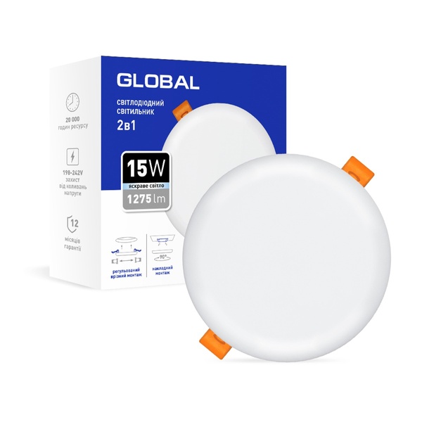 Точковий врізний-накладний LED-світильник GLOBAL SP 2in1 15W, 4100K (коло) 1-GSP-1541-RS фото