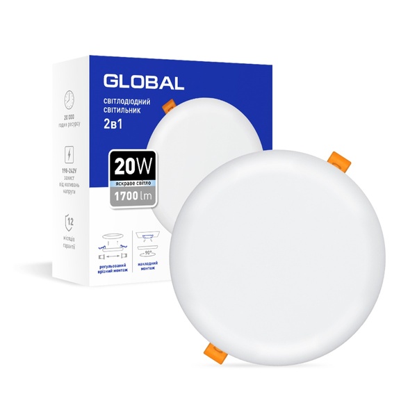 Точечный врезной-накладной LED-светильник GLOBAL SP 2in1 20W, 4100K (коло) 1-GSP-2041-RS фото
